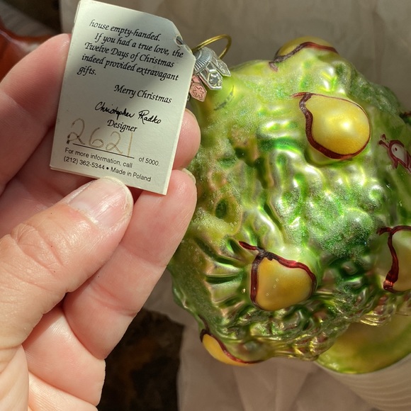 CHRISTOPHER RADKO A PARTRIDGE IN A PEAR TREE TWELVE DAYS OF CHRISTMAS ORNAMENT - Picture 4 of 5